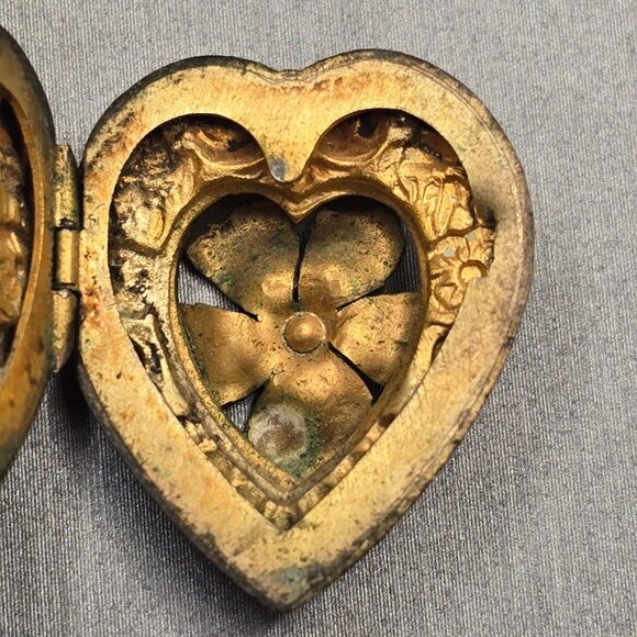 Victorian 12K Gold Filled Heart Locket Necklace Old Mine Cut Blue Paste Stones - Picture 8 of 16